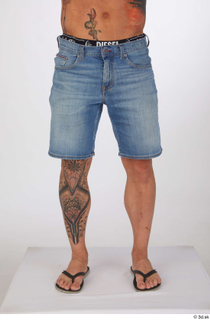 Garrott blue jeans shorts casual dressed flip flops leg lower…